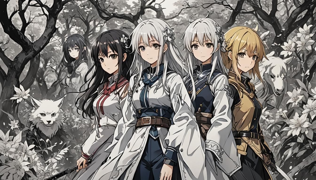 Charming Companions: An Anime-Style Ink Drawing