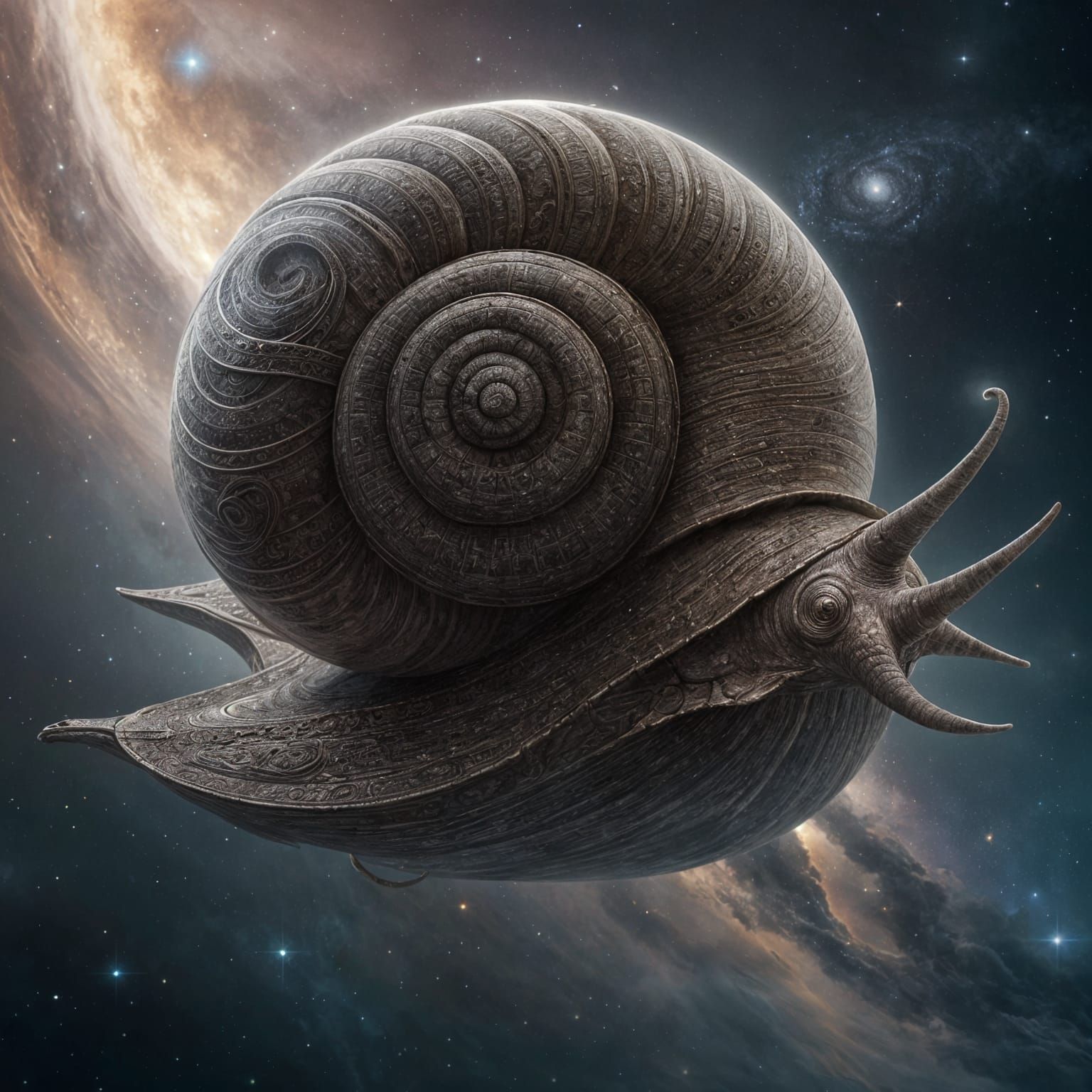 Cosmic Space Snail Unfolds Spiral Galaxy