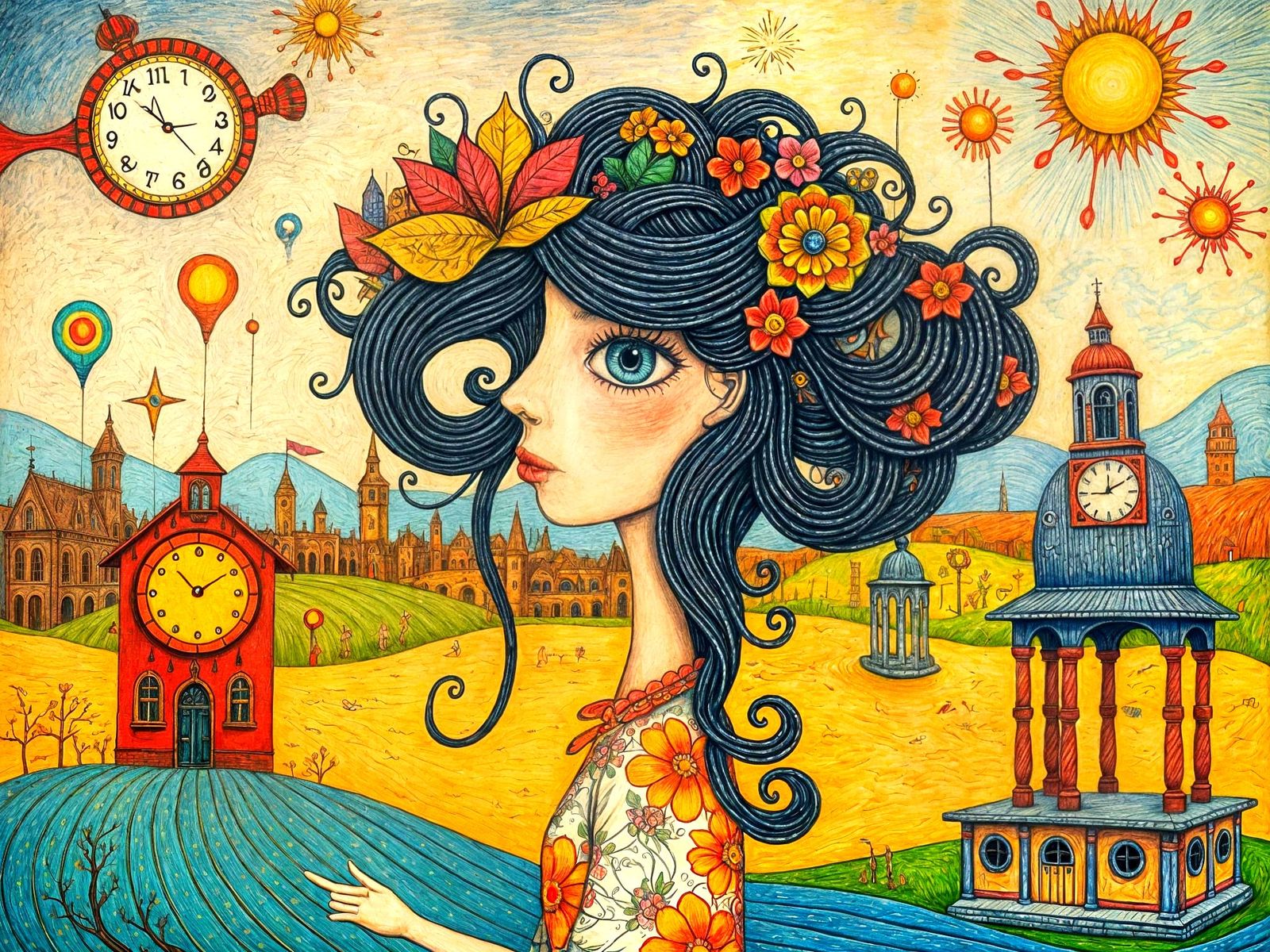 Surreal Doodle World Art in Lowry Style