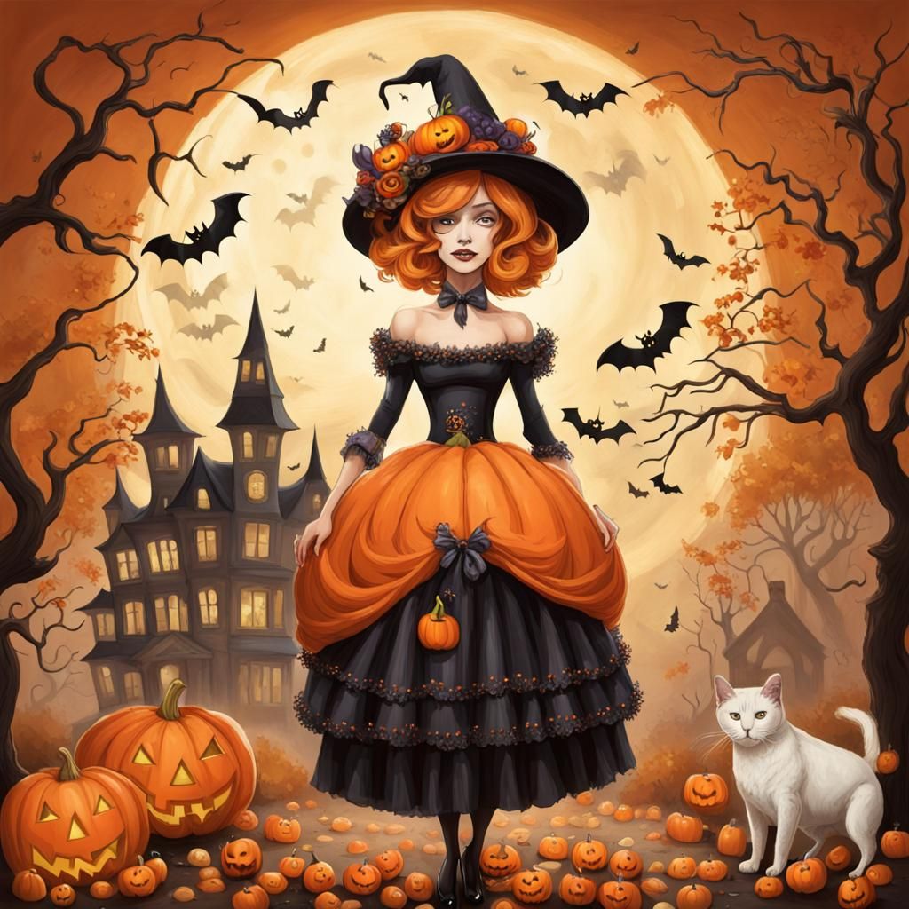 Whimsical Halloween Scene with Warmhearted Atmosphere