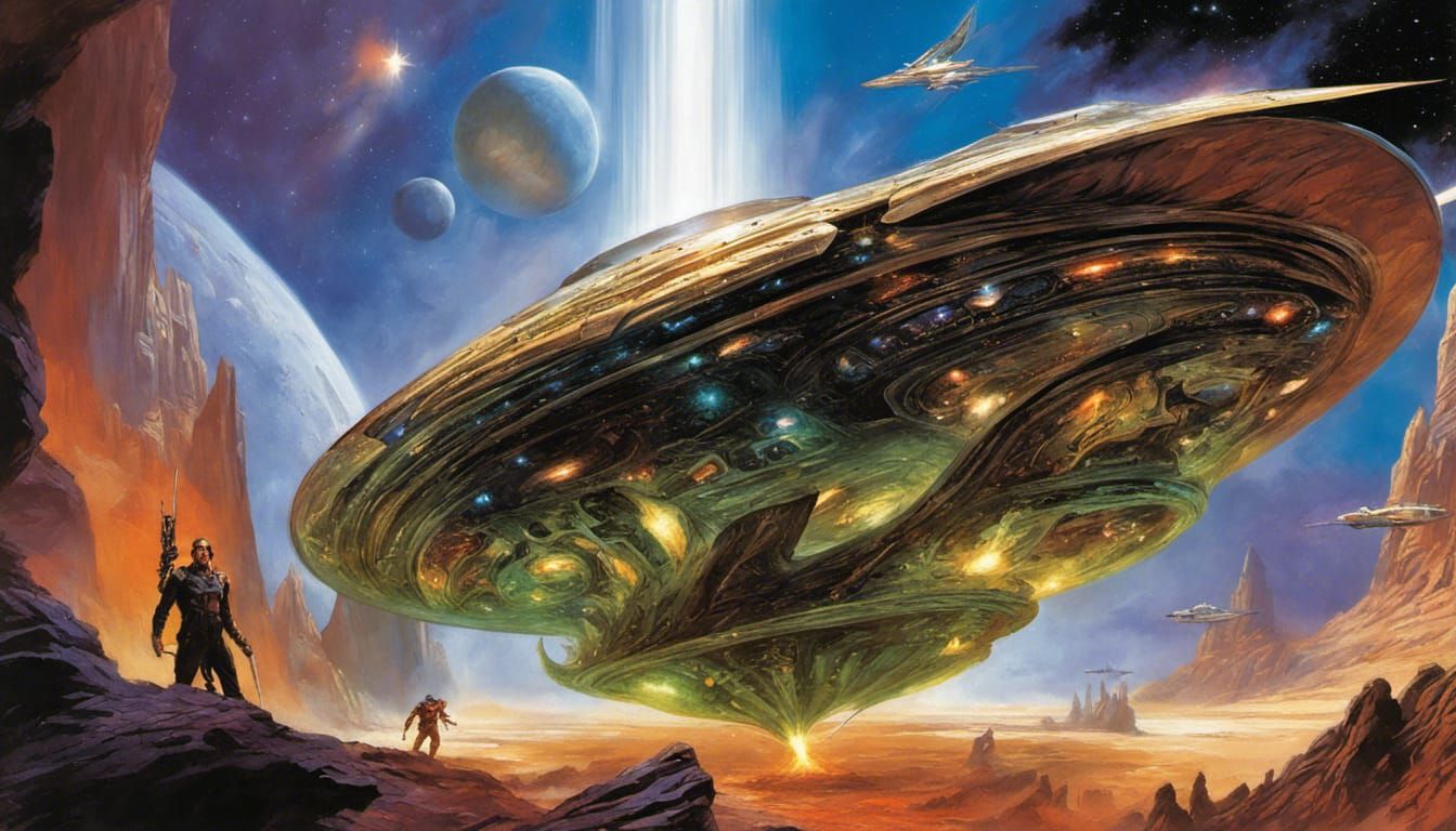 Human Conquerors invade Aliens by Raymond Swanland - -niji Clyde Caldwell - -v5.2 and Joe Jusko - -niji in A_dramatic_an...