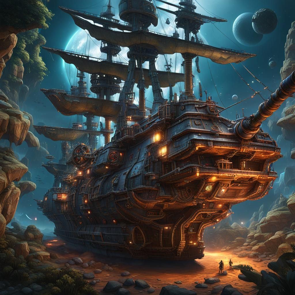 Space Pirate Ship Ready to Attack Colony
