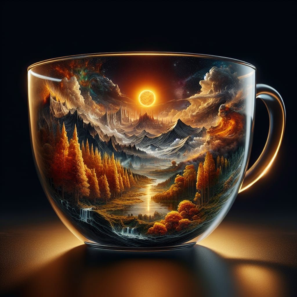 Surreal Fantasy Landscape in a Glass Teacup