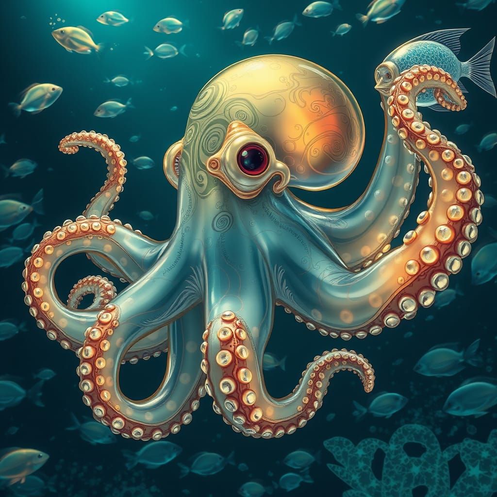 Translucent Octopus in Deep Sea Comic Style