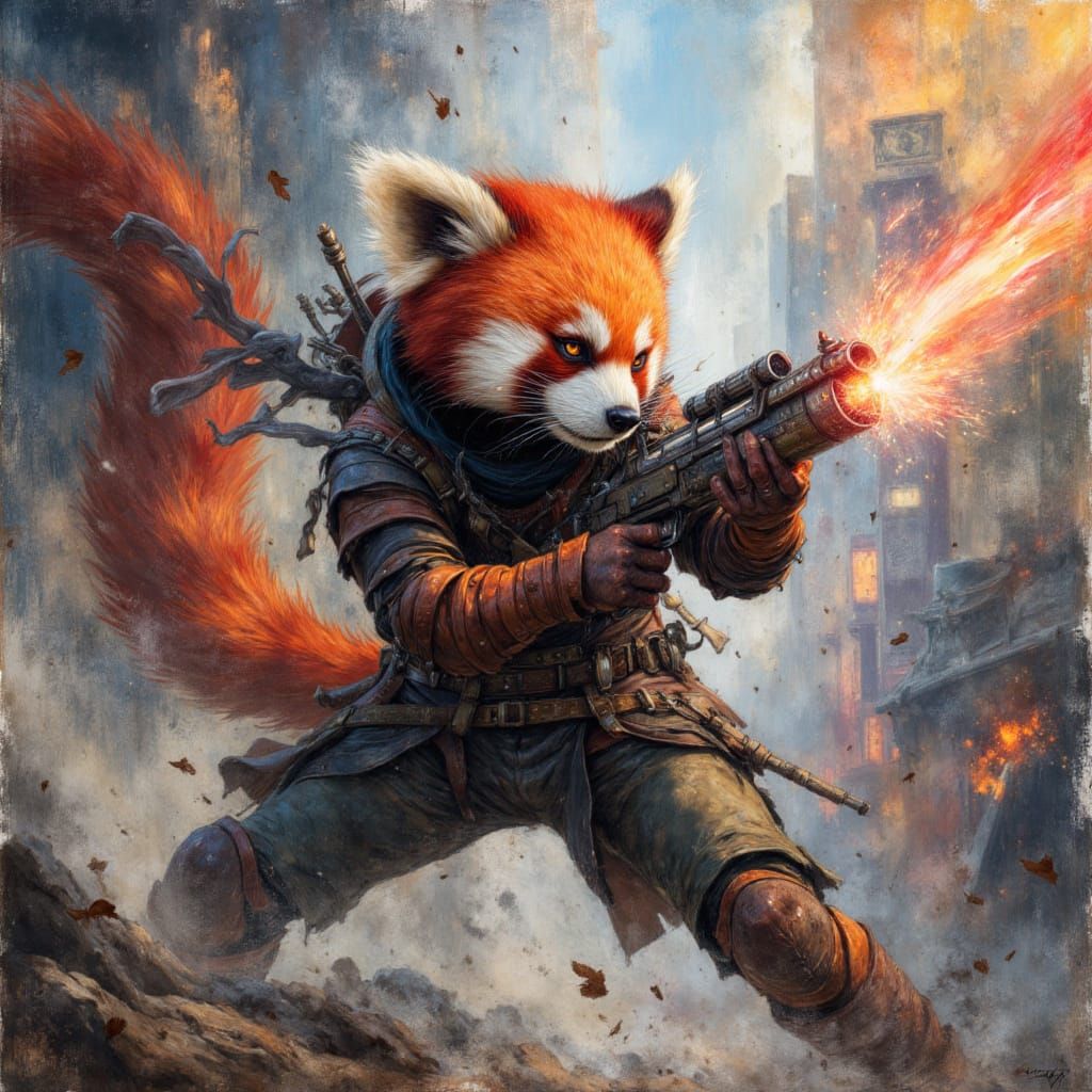 Red Panda Warrior Fights Aliens in Futuristic Hong Kong