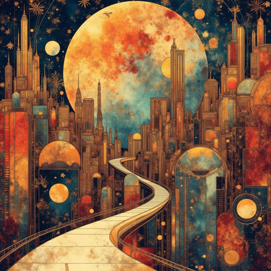 Geometric Buildings in Vibrant Abstract Expressionism