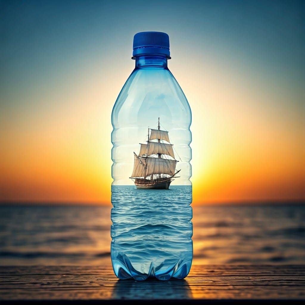 Surreal Sailing Ship in a Bottle: Professional Photography