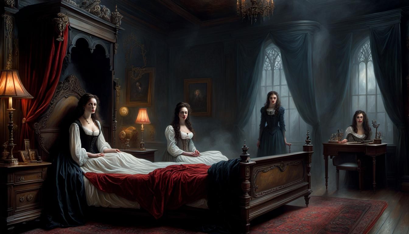 Victorian Vampire Coven in Ethereal Oil Painting Style