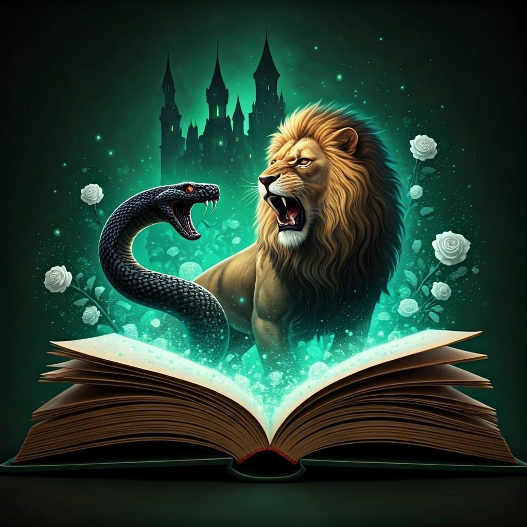 Lion and Snake Escape from Book, Comic Art