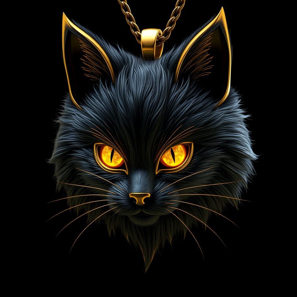 Luxurious Black Cat Pendant in Shimmering Gold