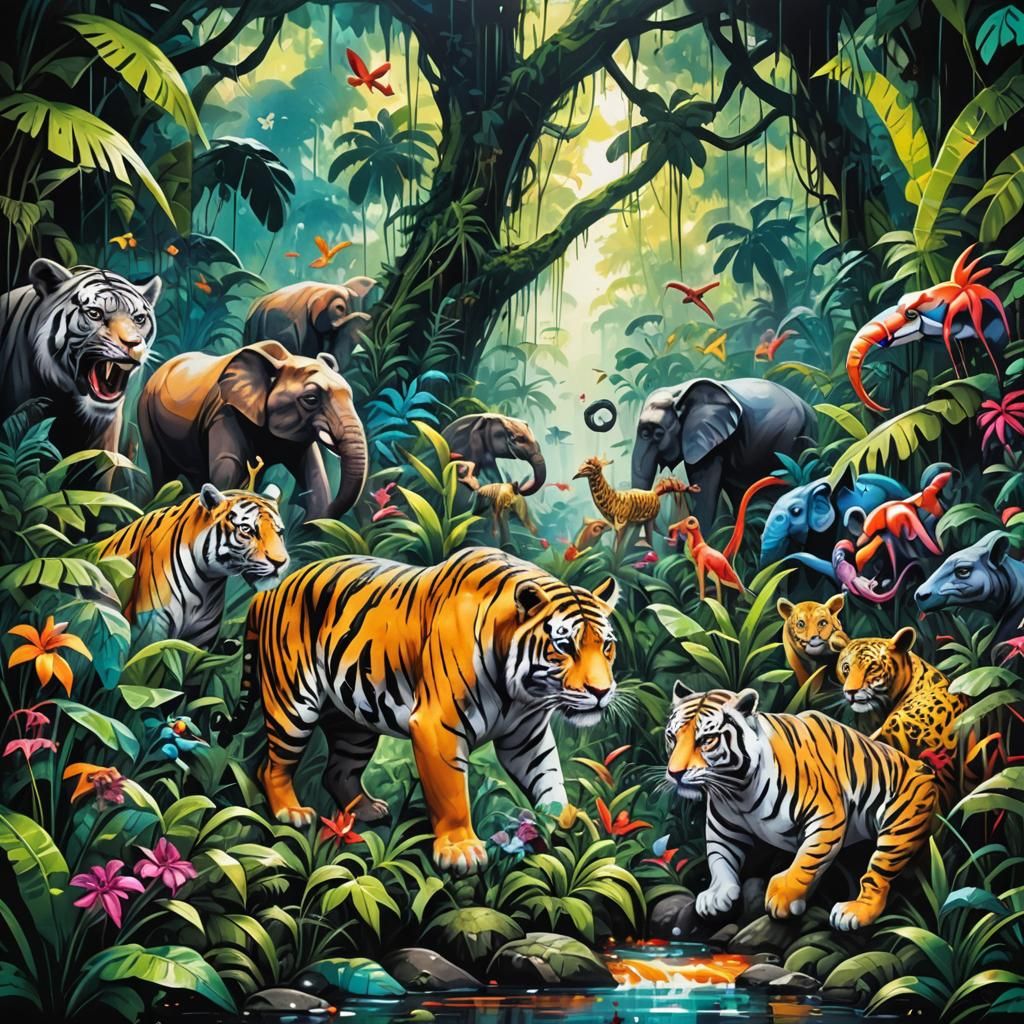 Jungle Morning: Graffiti Art with Animals