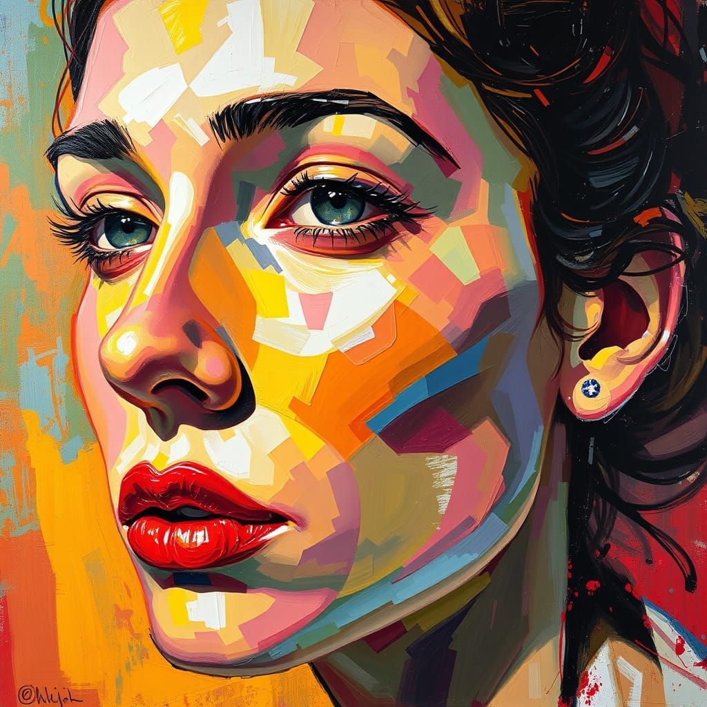 Abstract Portrait in Expressionist Impasto Style