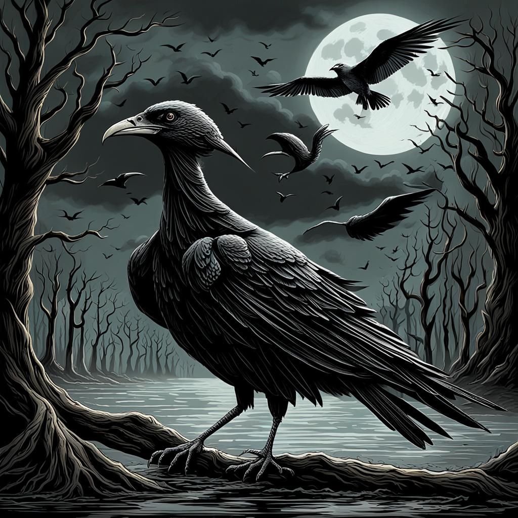 Gothic Raven Perched Above Doorway