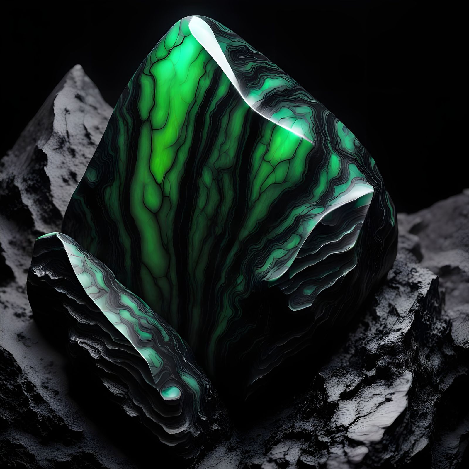 Obsidian Entity with Phosphorescent Veins
