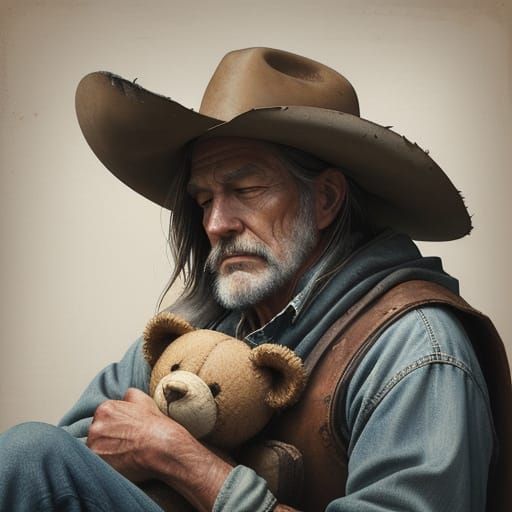 Aged Cowboy in Contemplative Slumber, Western Illustration