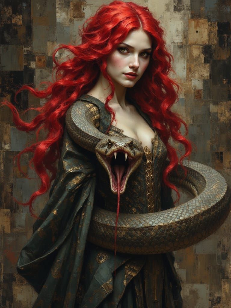 Sorceress With Cobra in Dark Fantasy Art Style