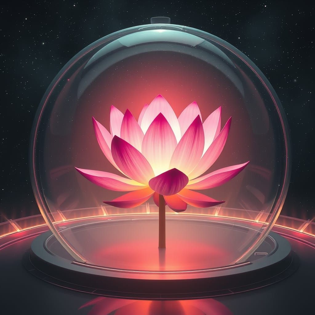 Lotus Flower in Space Dome: Surreal Ethereal Glow