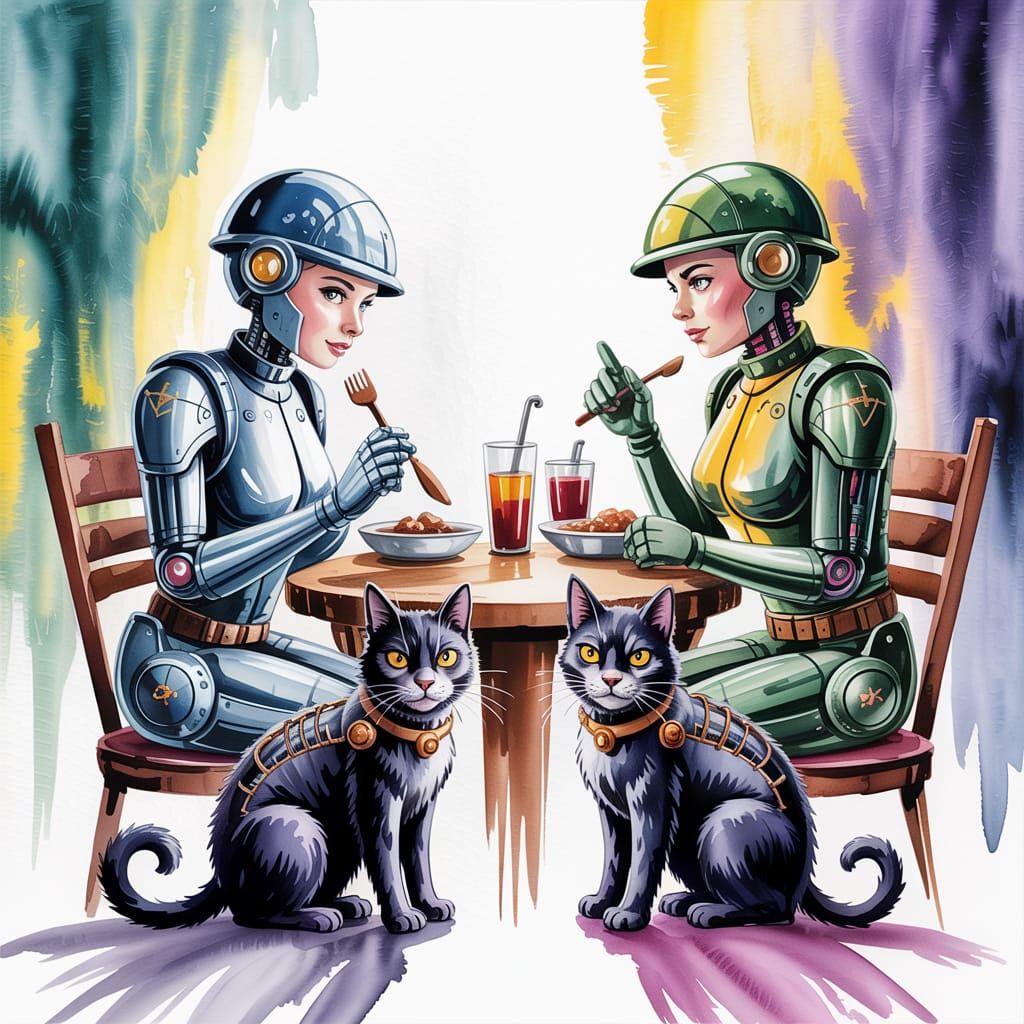 Cyborg Soldiers and Spy Cats: Watercolor Steampunk