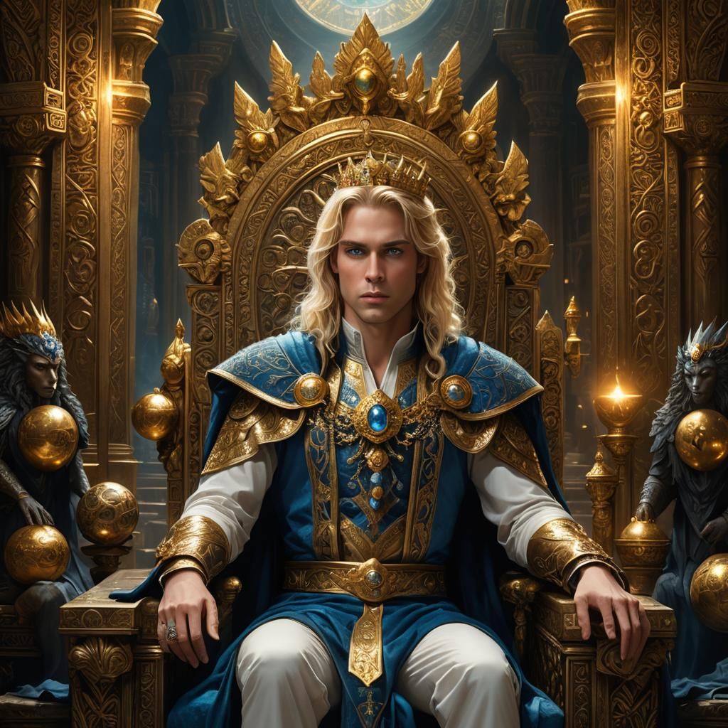 Mystical Prince on Throne: Fantasy Art Masterpiece