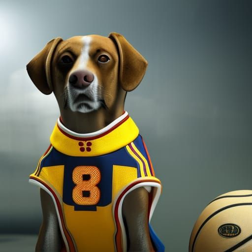 Dog in Basketball Jersey: Photorealistic Art