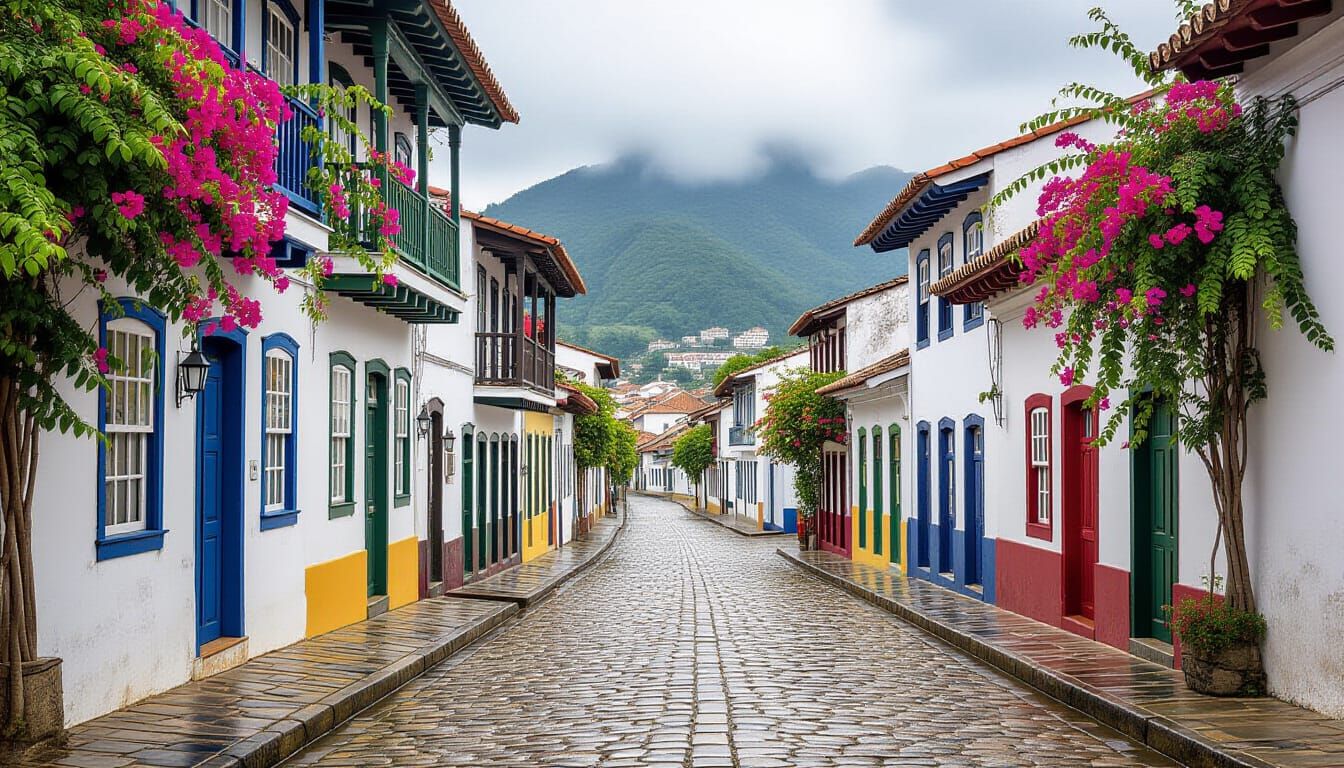Paraty's Colonial Architecture with Bougainvillea