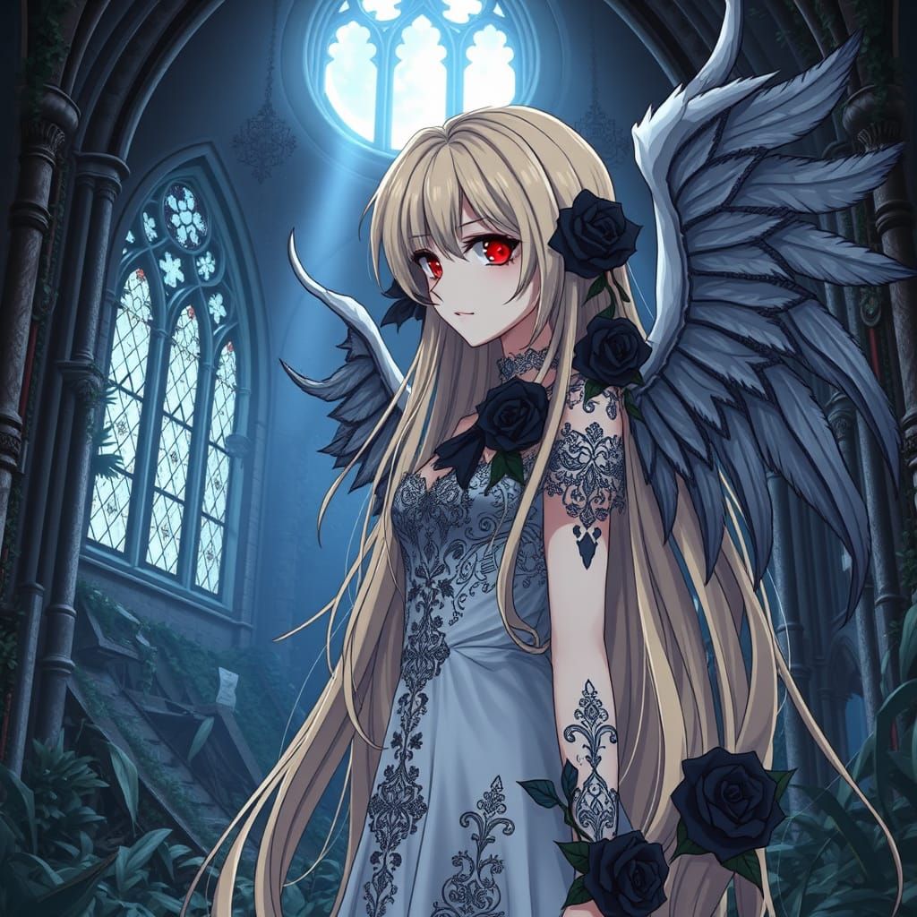 Gothic Vampire Bride in Decaying Cathedral