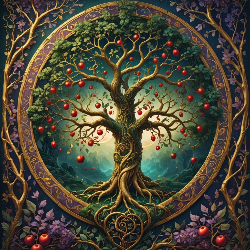 Tree of Life Tapestry in Digital Matte Painting Style
