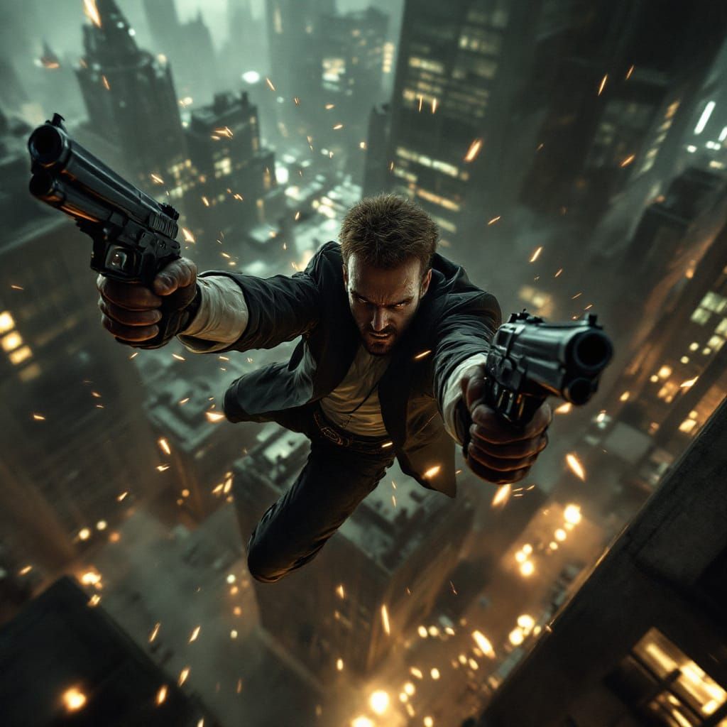 Hyperrealistic Max Payne Slow Motion Action Scene