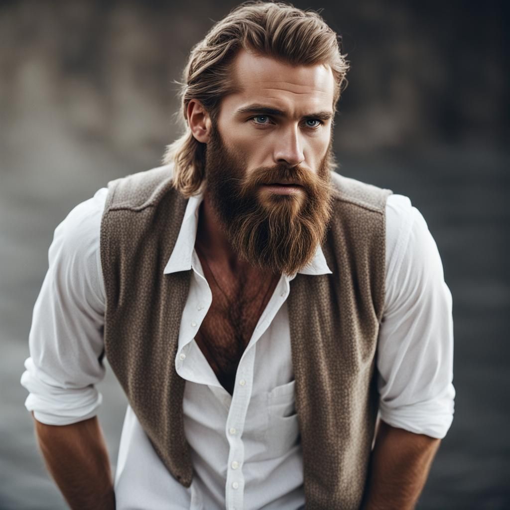 Attractive Dark Blonde Bearded Man Portrait