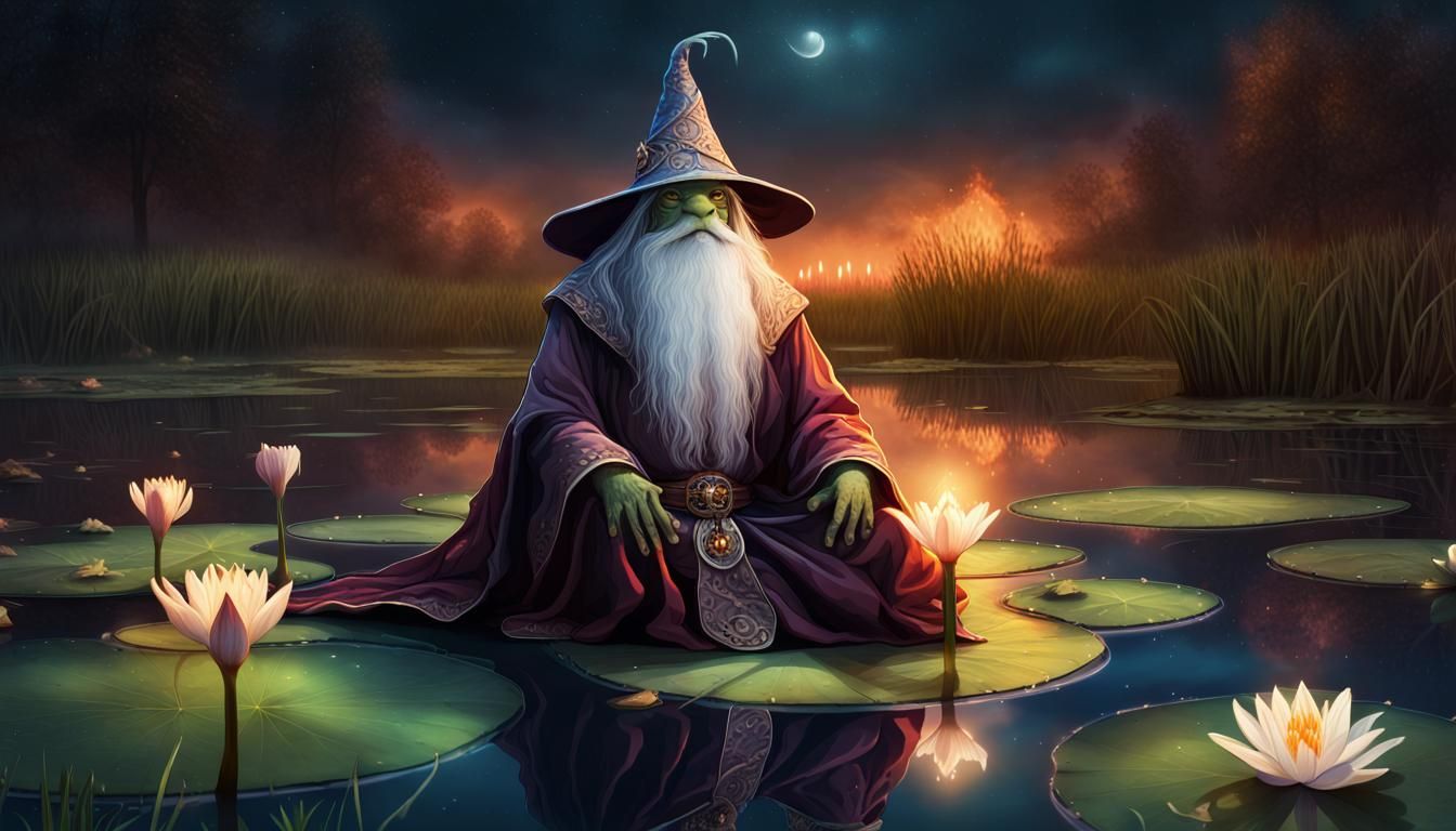 Wizard Frog Contemplates the Universe, Dark Fantasy Art