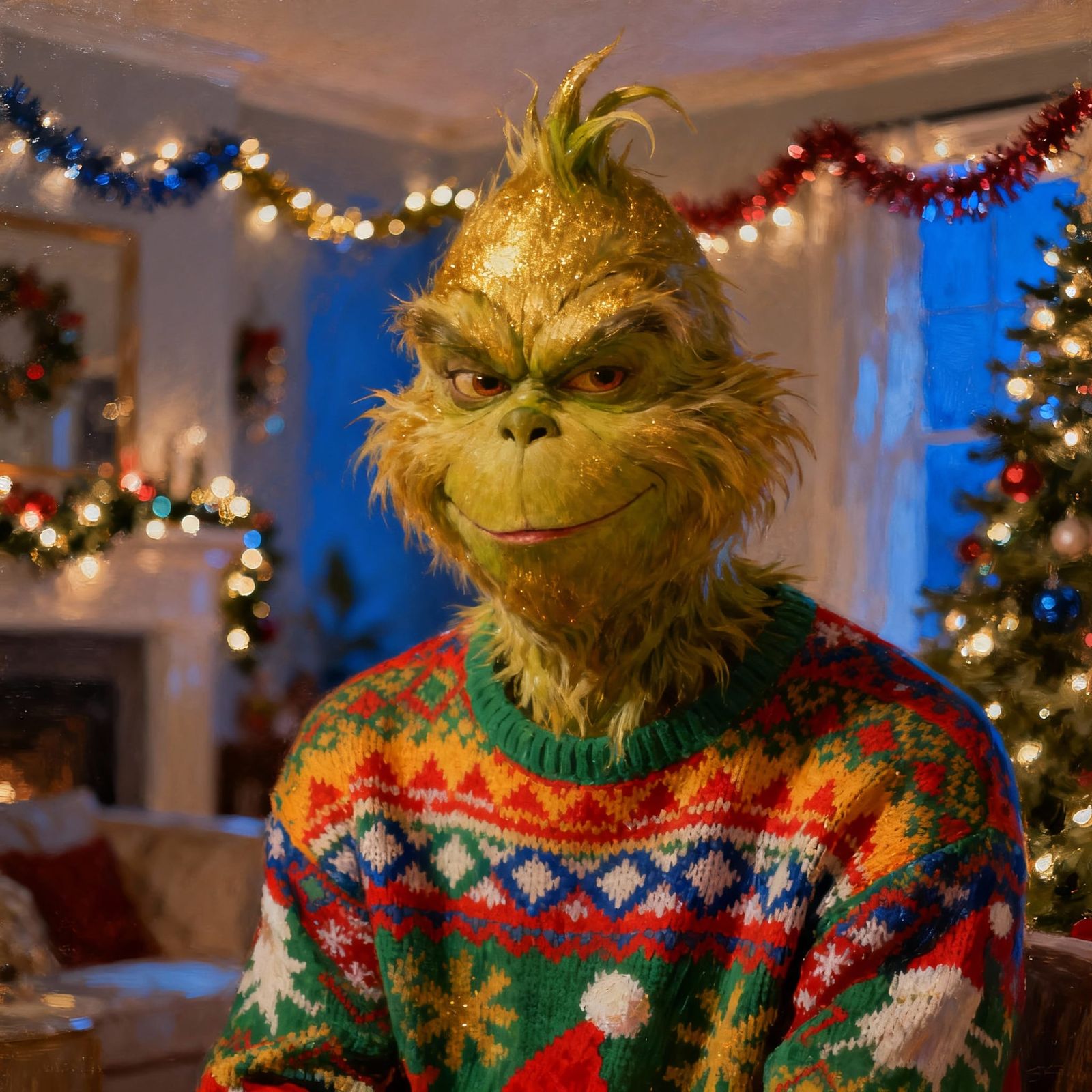 The Grinch in Ugly Christmas Sweater Portrait