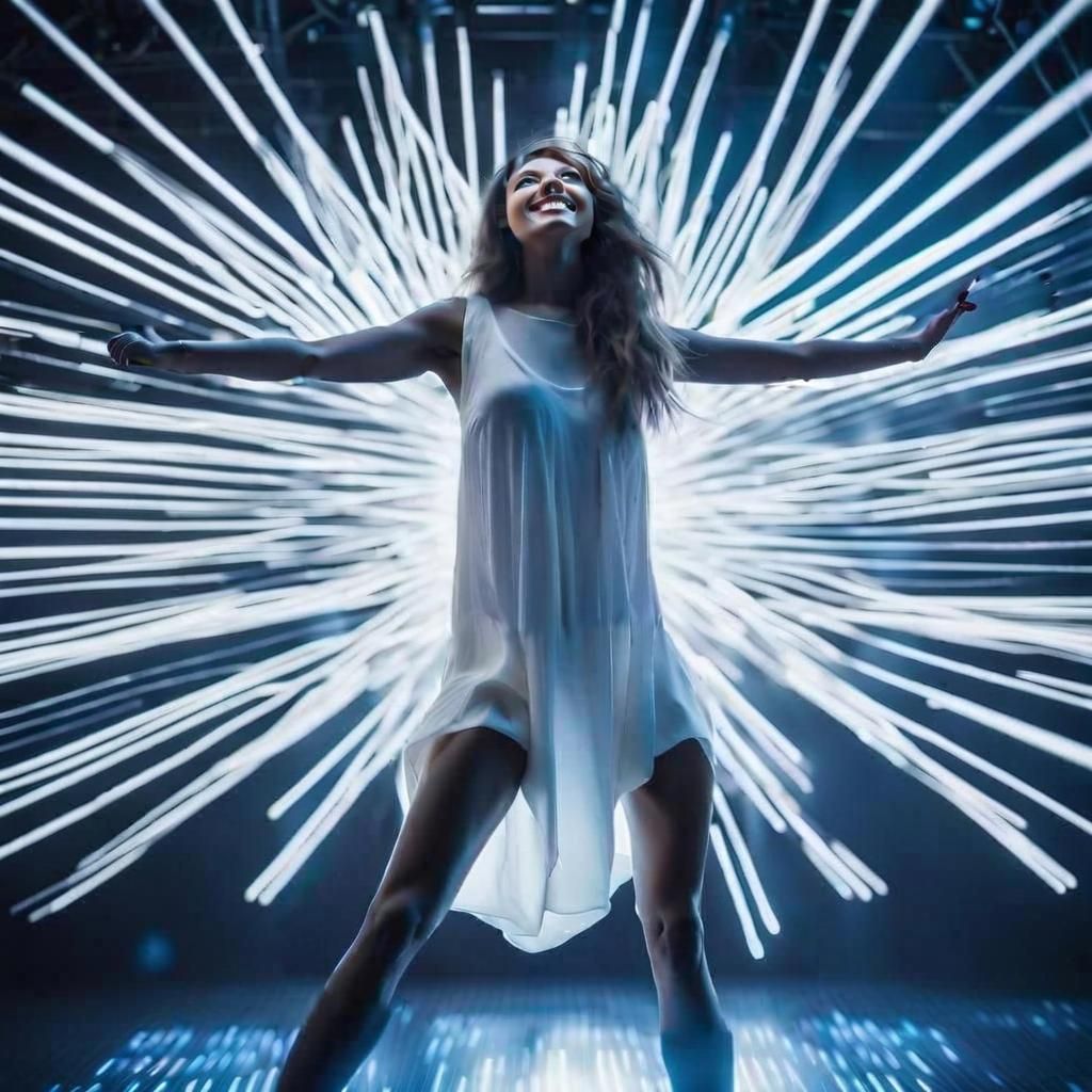 Smiling Woman Looking Upward in Joy