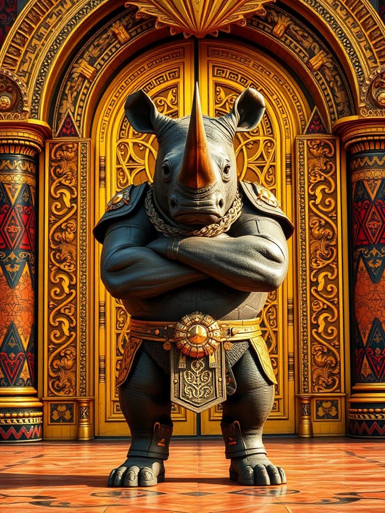 Regal Rhino Guard in Cyberpunk African Style