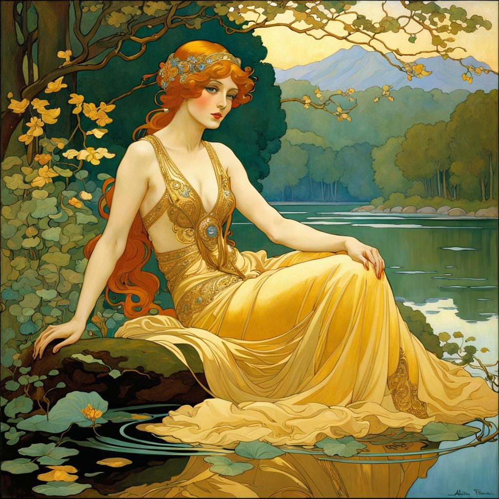 Art Nouveau Fairy Adorned in Gold Filigree