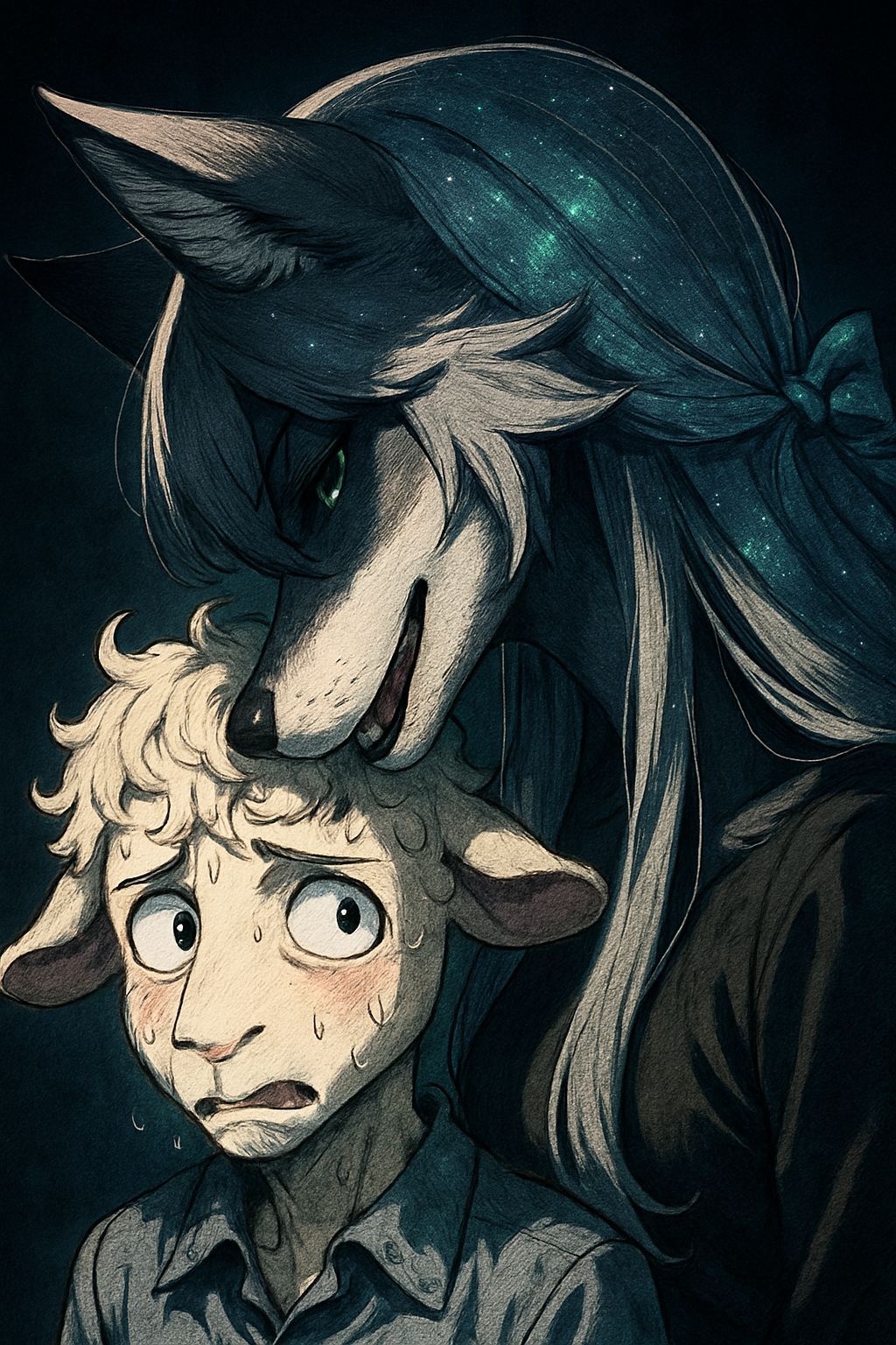 Anime Anthropomorphic Lamb and Wolf Ear Nibble