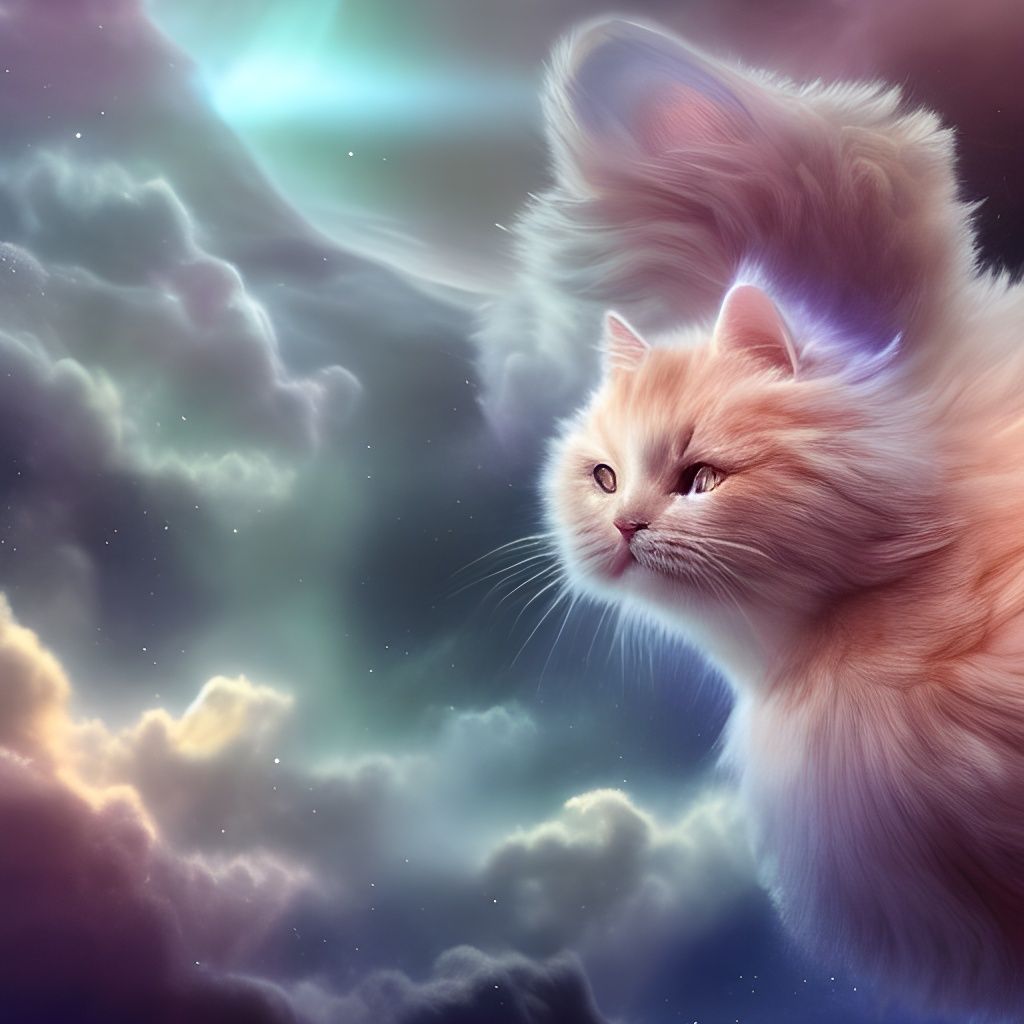 Celestial Cat Lounging on Nebula in 16K