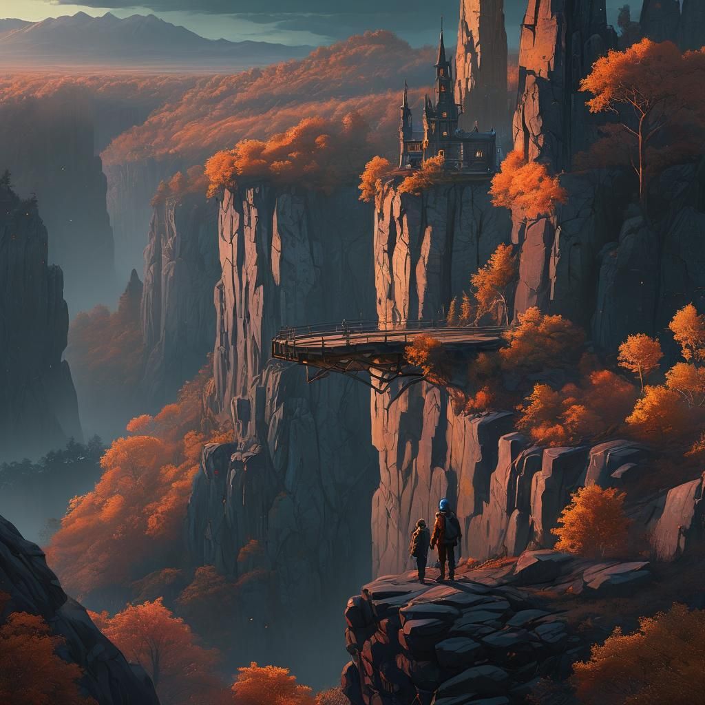 Fantastical Landscape with Spires and Glowing Trees