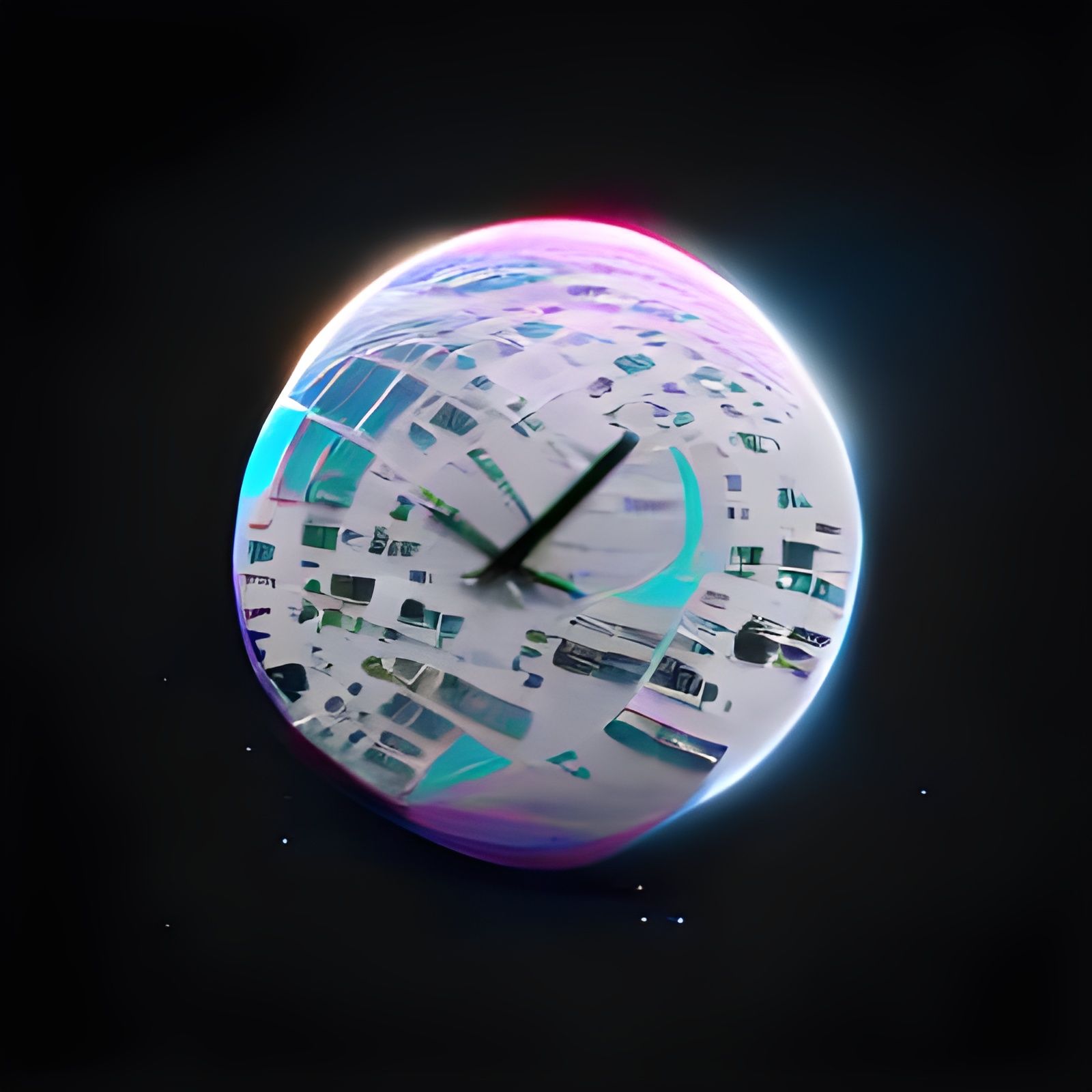 Cyberpunk Planet Clock in Space, 8K Resolution