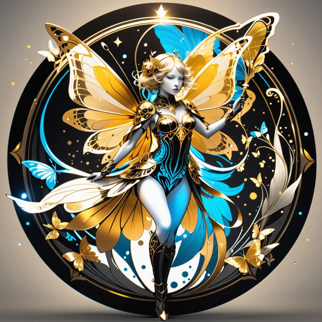 Golden Fairy in Pen and Ink by Alphonse Mucha