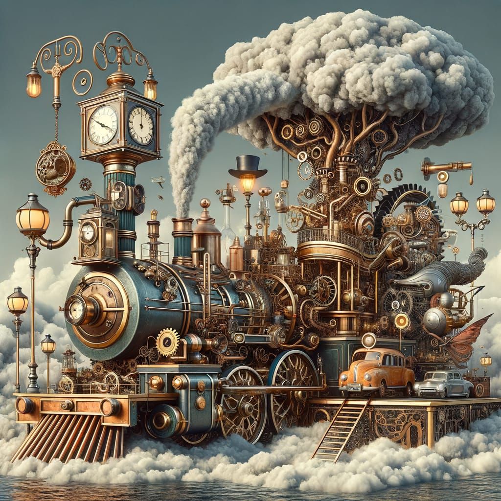 Surreal Steampunk Spectacle with Brass and Copper Machinery