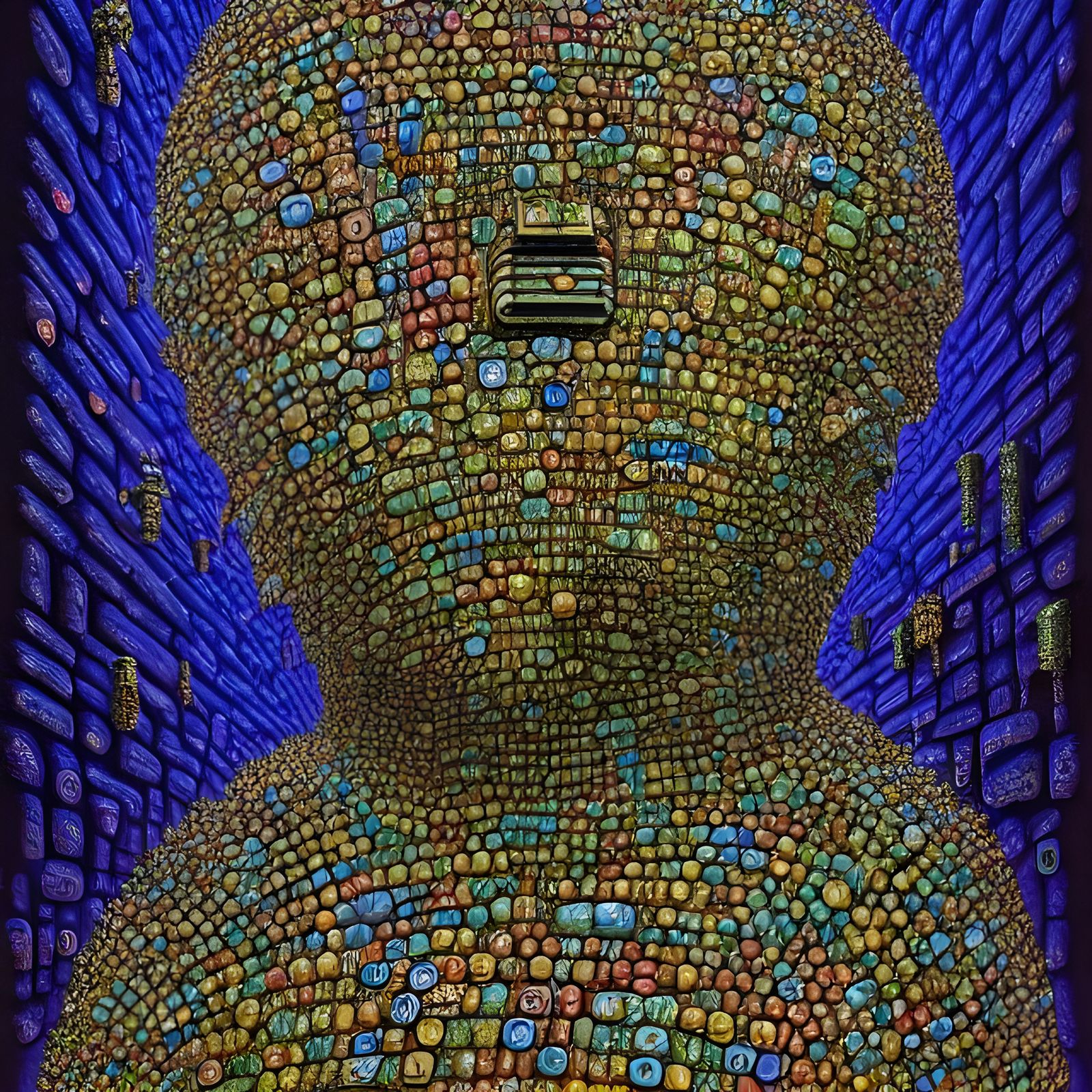 Crystalline Cyborg Golem Portrait in Surreal Style