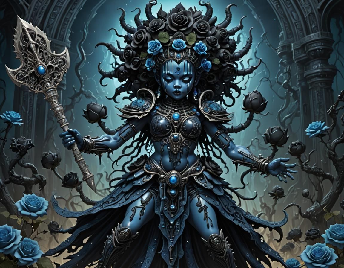 Kali Maa Sword Dance with Night Blooms