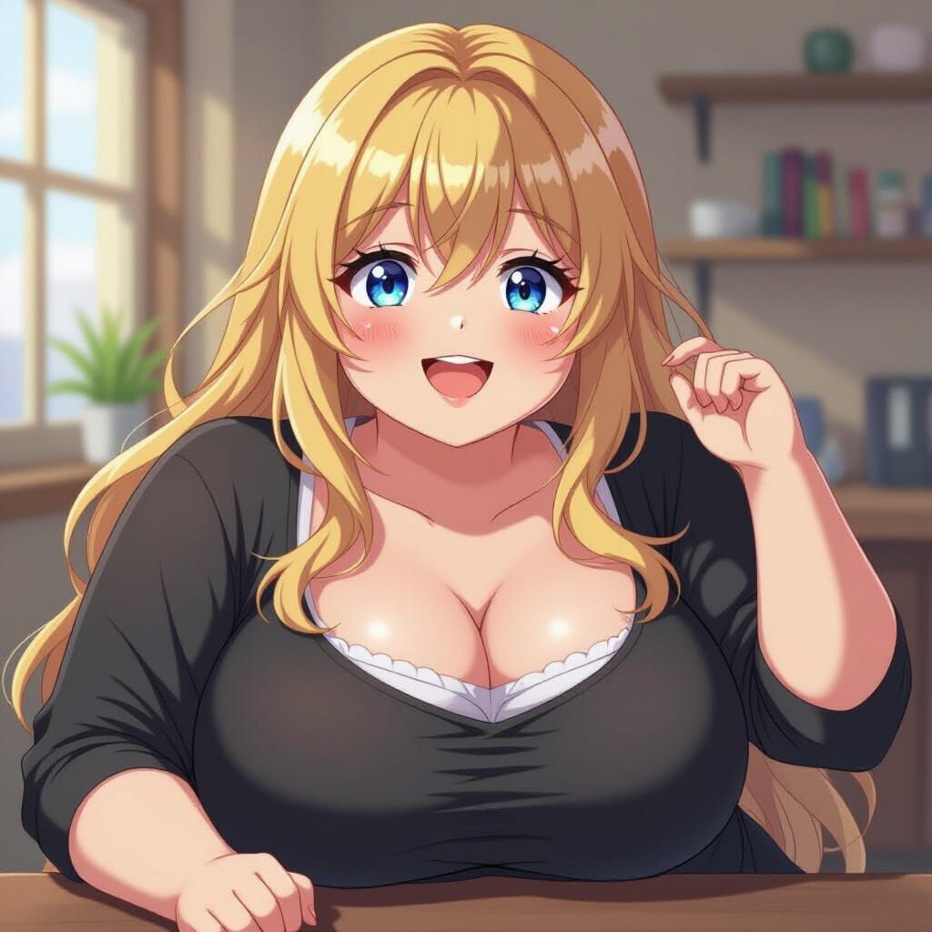 Obese French Girl with Long Blonde Hair in Anime Style