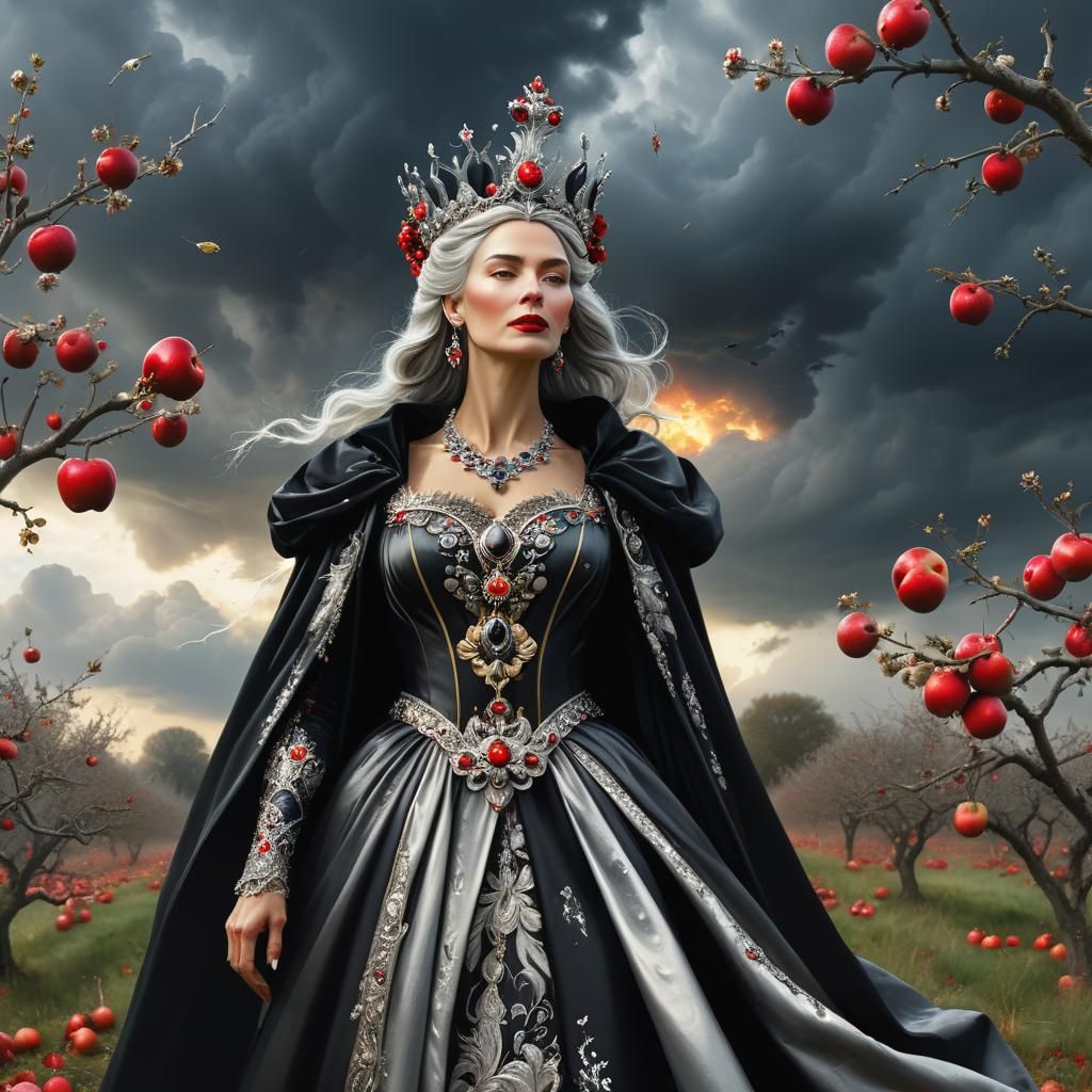 Majestic Queen in Surreal Autumn Landscape