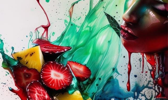 Colorful Iced Tea Splash Art with Fruit