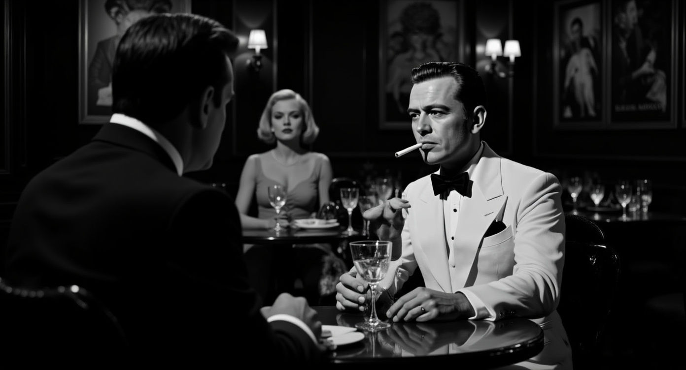 Film Noir: Man in White Tuxedo at Cafe