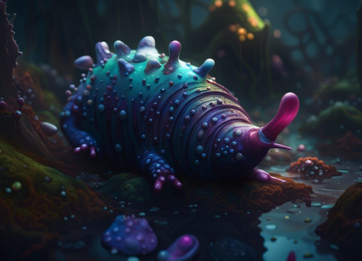 Bioluminescent Sea Slug Swarm in Fantasy Swamp