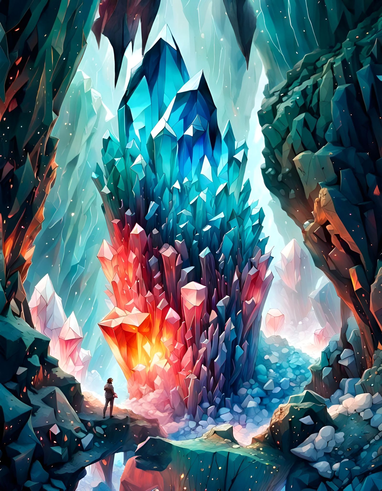 Crystal Cave Interior in Hyperrealistic Style