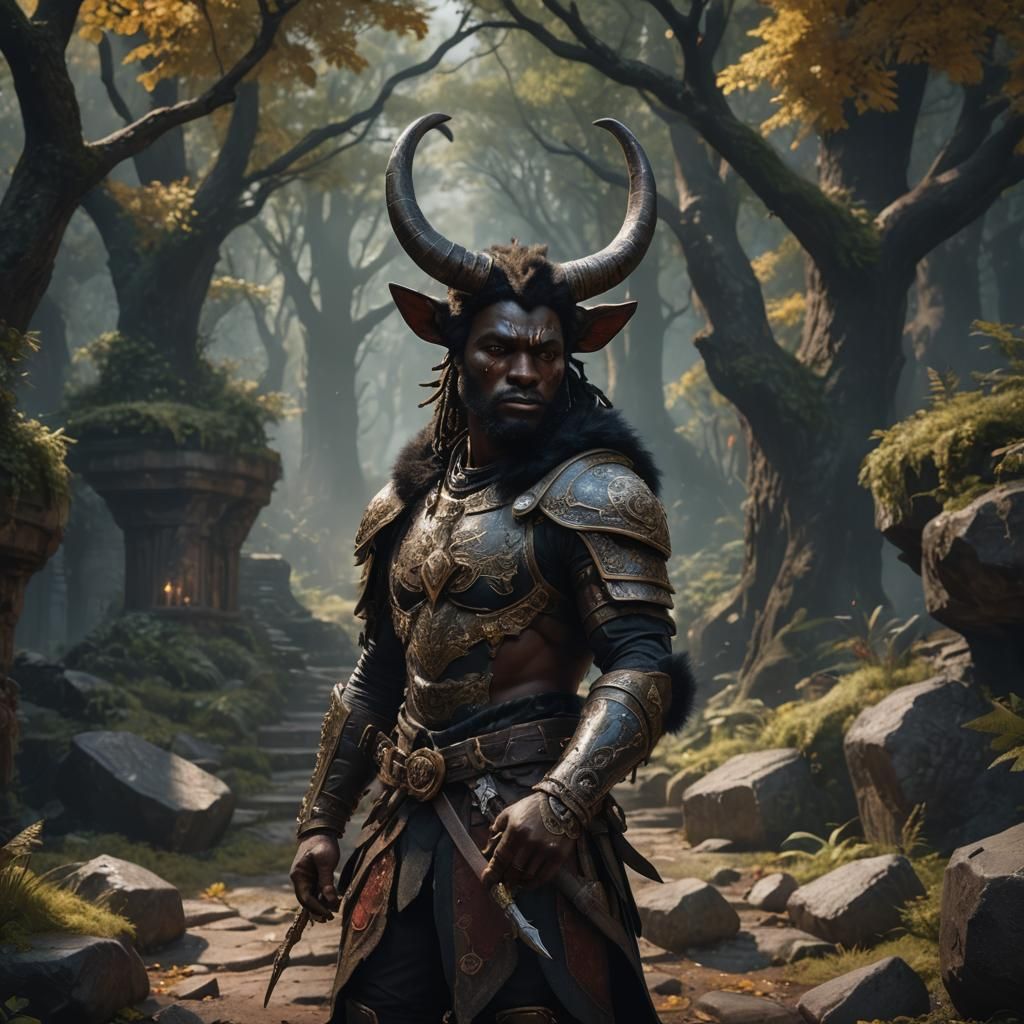 Dark-Skinned Satyr with Open Breastplate in Detailed Matte P...