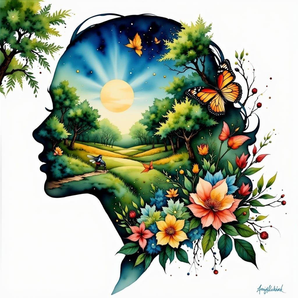 Ethereal Woman in Summer Landscape as Impressionist Painting